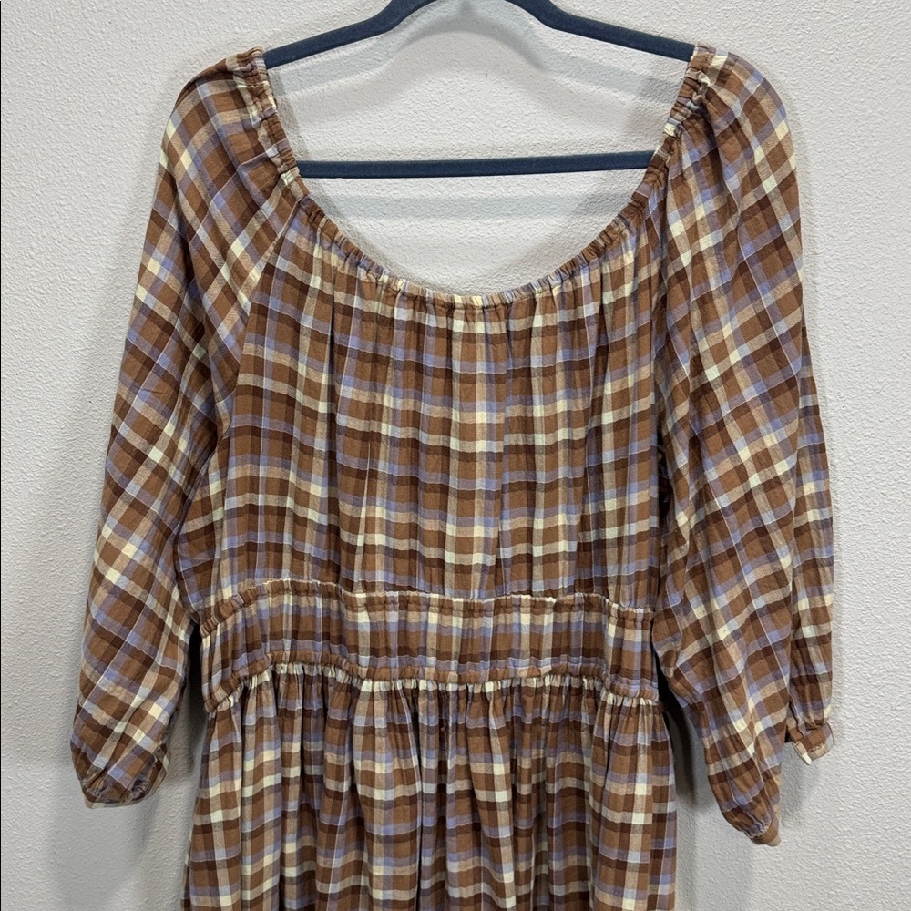 Madewell Gauze Sophia Midi Dress with 3/4‎ Sleeves flannel plaid nh280 - Picture 9 of 15